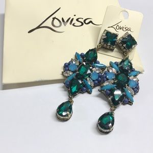 Blue & green dangling gemstone earrings